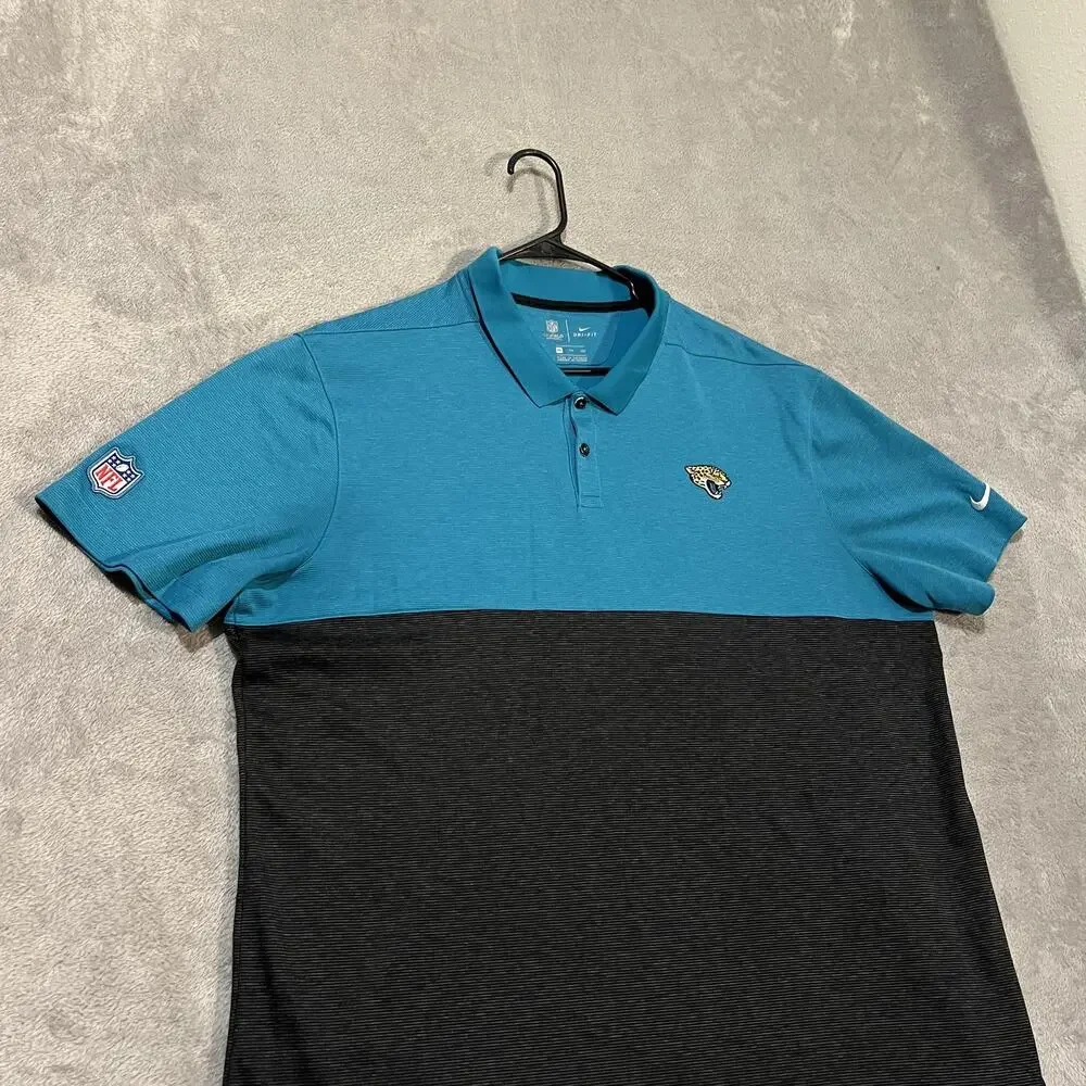 Jacksonville Jaguars Shirt Mens 2XL Teal Black NFL Football Nike Dri Fit Polo